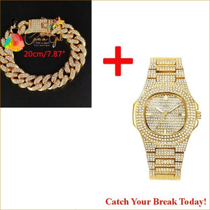 Catch A Break Iced Out Watch - chain watch gold - Jewelry