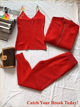 Load image into Gallery viewer, Catch A Break Knitted 3Pcs Tracksuit - Red / One Size - 