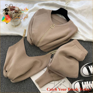Catch A Break Knitted 3Pcs Tracksuit - Clothing