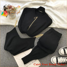 Load image into Gallery viewer, Catch A Break Knitted 3Pcs Tracksuit - Black / One Size - 
