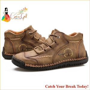 Catch A Break Men Leather Casual Shoes - 9932-Khaki / 5.5 - 