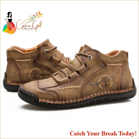 Catch A Break Men Leather Casual Shoes - 9932-Khaki / 5.5 - 