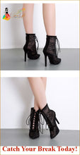 Load image into Gallery viewer, Catch A Break Mesh Pointed Toe Lace-up Heels - Black / 8 - 