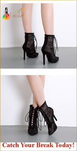 Catch A Break Mesh Pointed Toe Lace-up Heels - Black / 8 - 