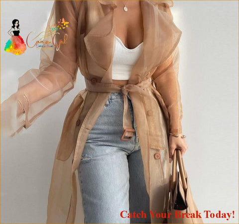 Catch A Break Mesh Sash Coat with Belt - coat