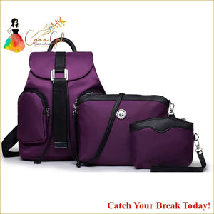 Catch A Break Nylon Solid Color 3 Pcs Purse Set - Purple - 