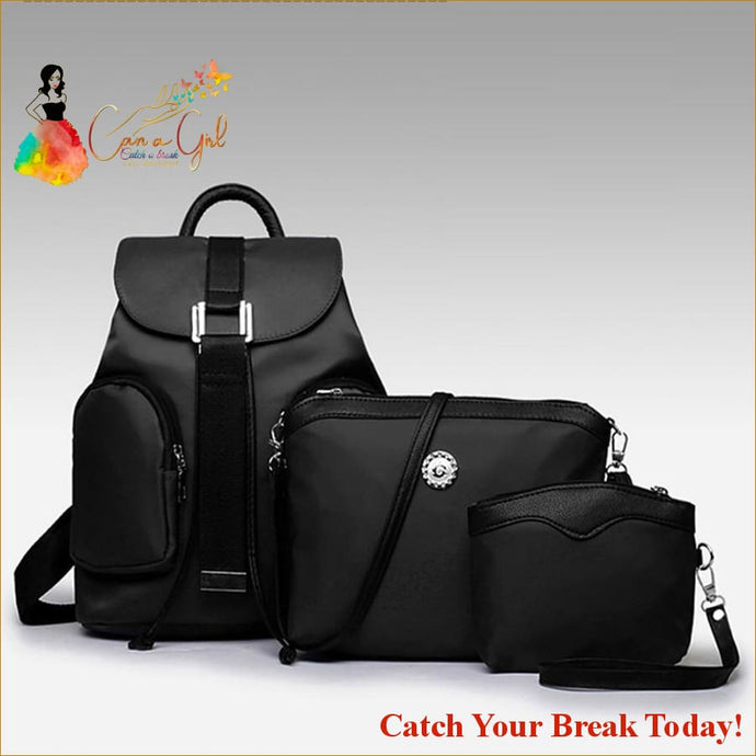 Catch A Break Nylon Solid Color 3 Pcs Purse Set - Black - 