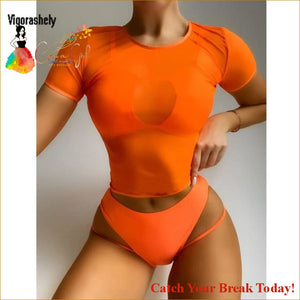 Catch A Break Orange Mesh 3PCS/Set Swimwear - Orange Bikini 