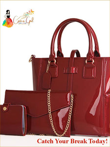 Catch A Break Patent 3 Pcs Purse Set Black / Red / Purple / 