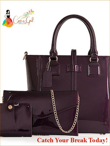Catch A Break Patent 3 Pcs Purse Set Black / Red / Purple / 