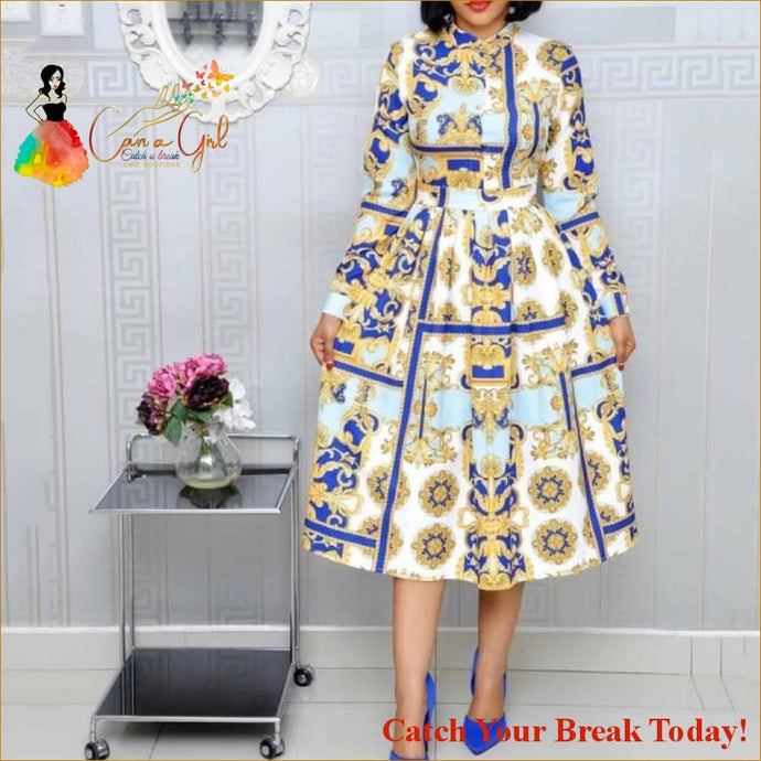 Catch A Break Patten Midi Vintage Dress - sky blue / L - 