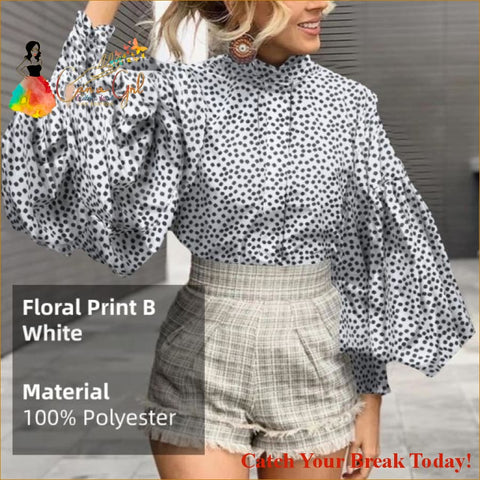 Catch A Break Print Lantern Sleeve Blouse - 4XL / Floral 