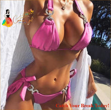 Load image into Gallery viewer, Catch A Break Rhinestone Bikini Beach Wear - Pink / S - 
