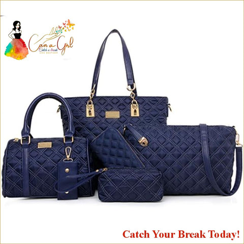 Catch A Break Rivet 5 Pieces Bag Set - Blue - purses