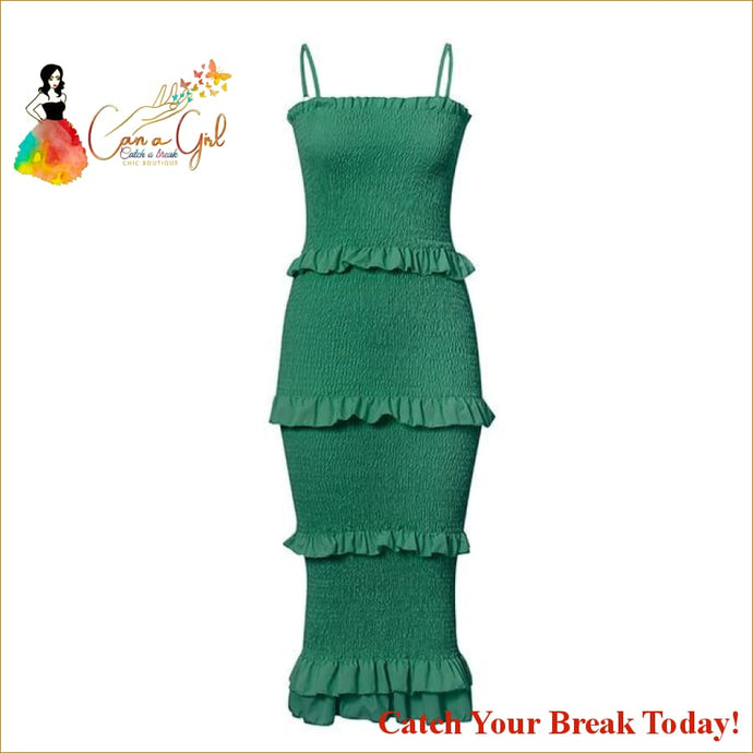 Catch A Break Ruffles Plus Size Natural Solid Dress - green 
