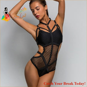 Catch A Break Sheer Knit Fish Net Bathing Suit - Clothing