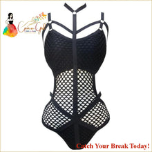 Load image into Gallery viewer, Catch A Break Sheer Knit Fish Net Bathing Suit - Black / XS 
