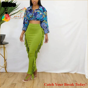 Catch A Break Shuffle Me Tassel Skirt - L / green - Bottoms