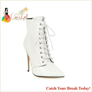 Catch A Break Snake Skin Lace Up Boots - white / 5.5 - Shoes