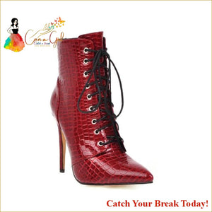 Catch A Break Snake Skin Lace Up Boots - Red / 4.5 - Shoes