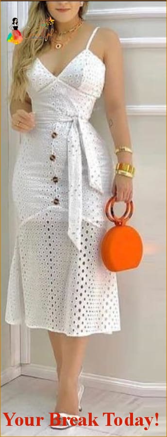 Catch A Break Spaghetti Strap Dress - White / L - Clothing