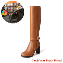 Load image into Gallery viewer, Catch A Break Square Heels Round Toe Knee-High Boots - brown