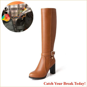 Catch A Break Square Heels Round Toe Knee-High Boots - brown