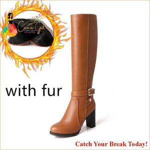 Catch A Break Square Heels Round Toe Knee-High Boots - brown