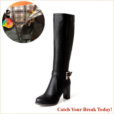 Catch A Break Square Heels Round Toe Knee-High Boots - black