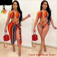 Load image into Gallery viewer, Catch A Break Stripe Up Three Pieces Bikini Set - Swim Wear