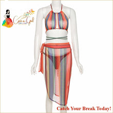 Load image into Gallery viewer, Catch A Break Stripe Up Three Pieces Bikini Set - Swim Wear