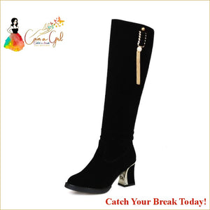 Catch A Break Velvet Tassel Boots - Black / 9.5 - boots