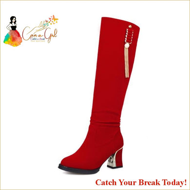 Catch A Break Velvet Tassel Boots - Red / 8.5 - boots