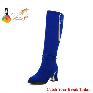 Catch A Break Velvet Tassel Boots - Blue / 9.5 - boots
