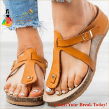 Load image into Gallery viewer, Catch A Break Women Beach Wedge Femme Sandals - brown / 10 -