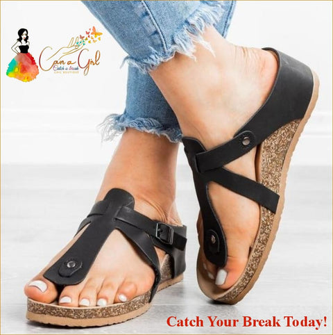 Catch A Break Women Beach Wedge Femme Sandals - black / 10.5
