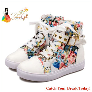 Catch A Break Women Vulcanize Zipper Sneakers - red flower /