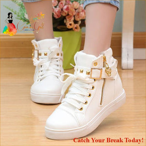 Catch A Break Women Vulcanize Zipper Sneakers - White / 4.5 