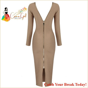Catch A Break Zip Her Up Dress - apricot / L - Clothing