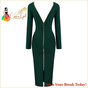 Catch A Break Zip Her Up Dress - Dark green / M - Clothing